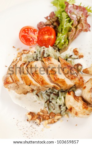 chicken fillet with vegetables and rice