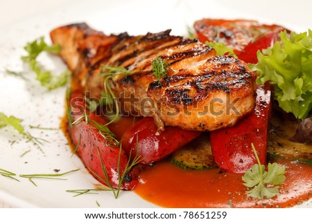 salmon steak with vegetables