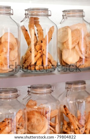 glass cookie jars in the coffee shop