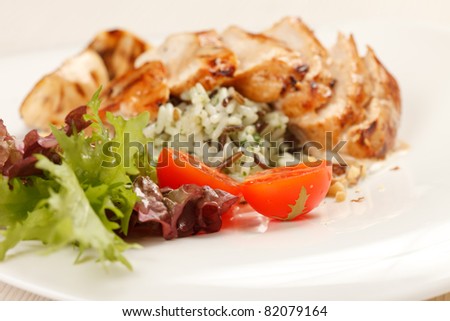 chicken fillet with vegetables and rice