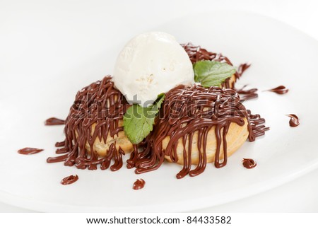 pastry with chocolate cream and ice cream