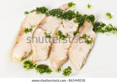sturgeon with spinach sauce