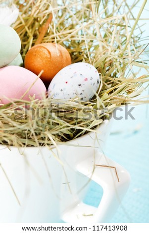 Easter chocolate eggs in the nest