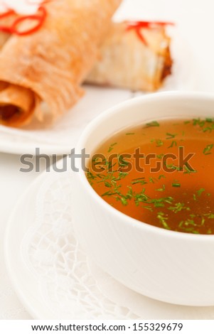 soup with stuffed fillo rolls