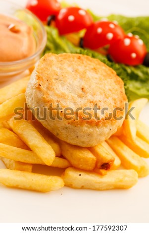 french fries with chicken cutlet for kids menu