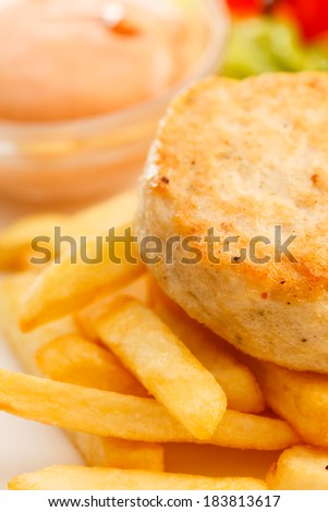 french fries with chicken cutlet for kids menu