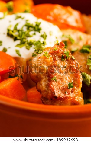 meat and vegetables in the pot