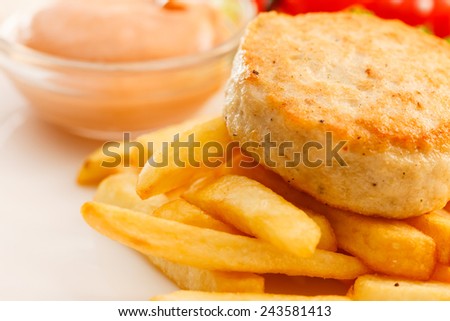 french fries with chicken cutlet for kids menu