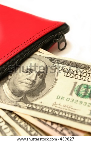 bank cash deposit in a red money bag, on white