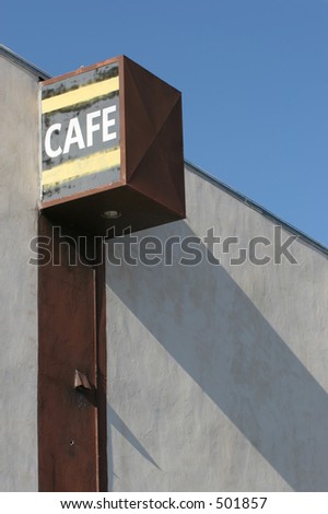 cafe sign, old and worn