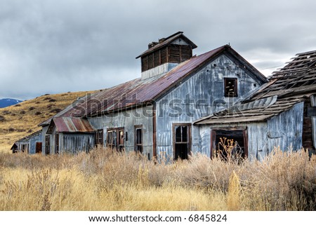 abandoned buildings from an old coal mine in rural montana, high dynamic range