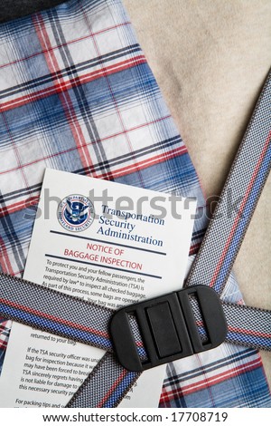NEW YORK - SEPT. 2008: Transportation Security Administration notification of checked-in baggage having been inspected by the government agency