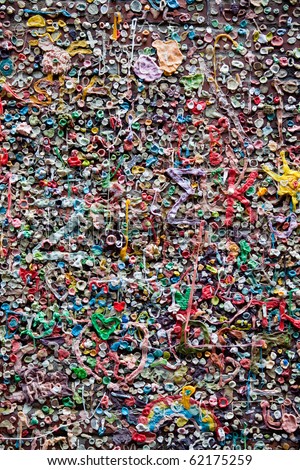 bubble chewing gum background - hundreds of chewed pieces of gum stuck to wall in Seattle, Washington.