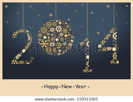 Happy New Year greeting card from golden snowflakes 2014 Year Happy New Year greeting card from golden snowflakes 2014 Year