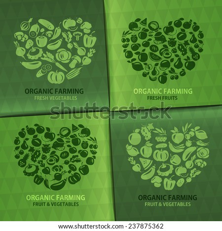 Food. Fruits and vegetables in the heart. Vector illustration