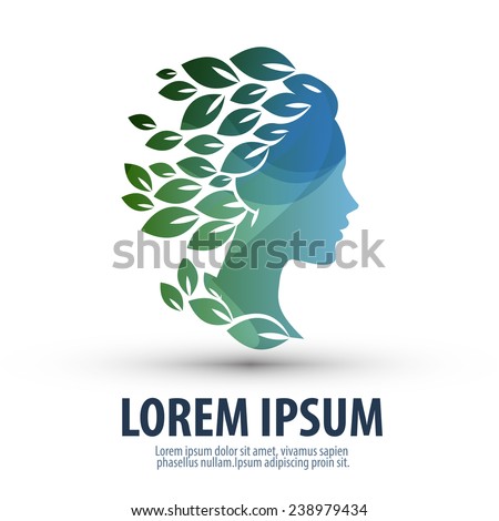 Woman\'s face and leaves. Logo, icon. The illustration on the theme of beauty salon, massage, cosmetics, spa