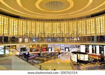 Dubai, UAE - 20 May 2014 : inside the Dubai Mall, the iconic shopping mall in Dubai