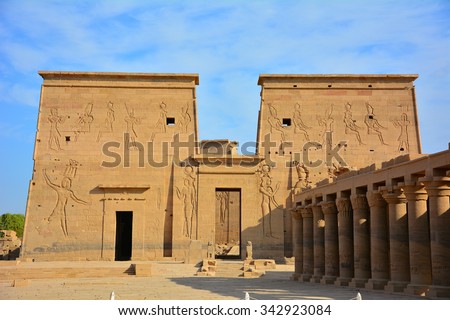 EGYPT - 16 NOVEMBER 2015 : Philae Temple which is the temple that was moved because Aswan Dam and Lake Nasser, Egypt. Philae was originally located on Philae Island. It is the temple of Isis