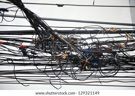 Tangled overhead cables