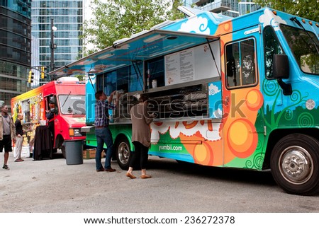 ATLANTA, GA - OCTOBER 16:  Customers order meals from a popular food truck during their lunch hour, at \