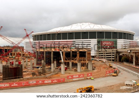 ATLANTA, GA - DECEMBER 6:  The construction site of the new Atlanta Stadium sits next to the Georgia Dome on December 6, 2014 in Atlanta.  The new stadium will open following the 2016 NFL season.