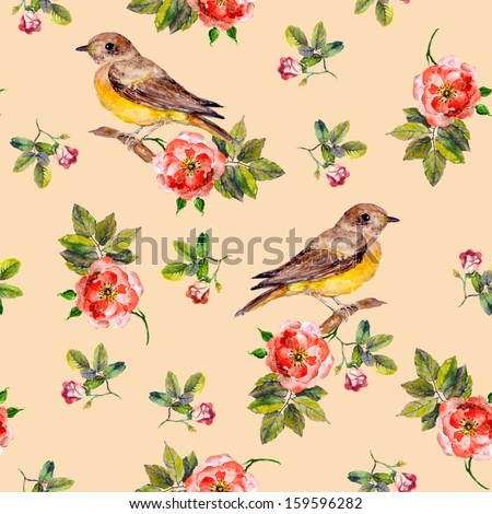 Romantic beautiful swath with flowers and birds