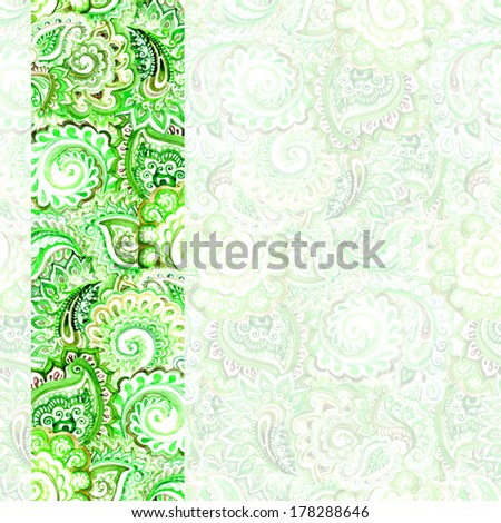 ornamental ornate pattern with green border ornament of india on gentle background