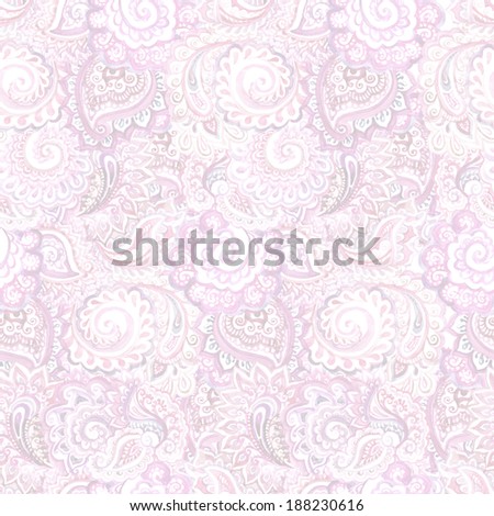 Seamless pastel ornamental wallpaper with indian eastern ornament. Light violet filigree design