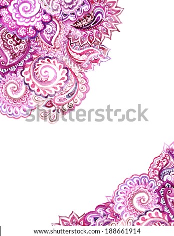 Corner ornamental edging design - arabian lace ornament. Watercolour