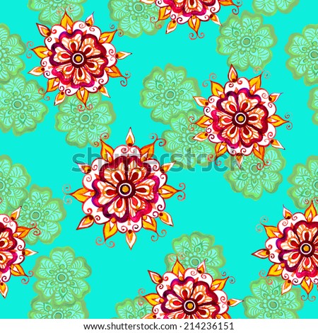 Watercolor: eastern decorative flowers. Seamless floral pattern, ornamental background