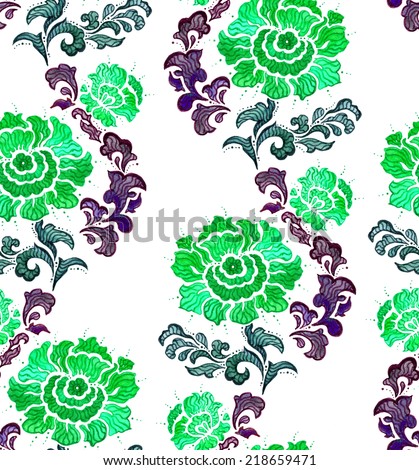 Floral chinese modern ornamental repeating pattern. Watercolor ornament with flower