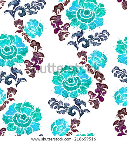 Floral chinese ornamental repeating pattern. Watercolor decorative ornament
