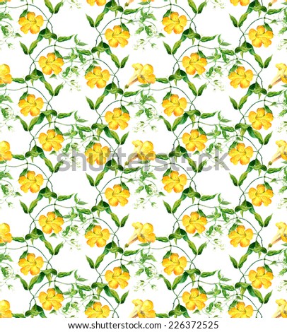 Yellow pattern with flowers. Repeating floral pattern. Watercolor
