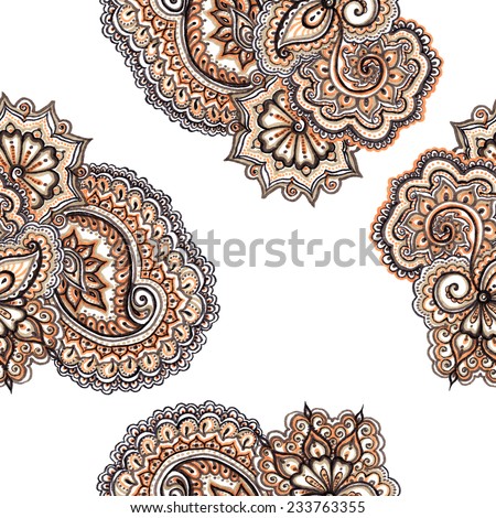 Decorative ornamental floral ornament with paisley. Repeating ornate pattern. Marker painted drawing