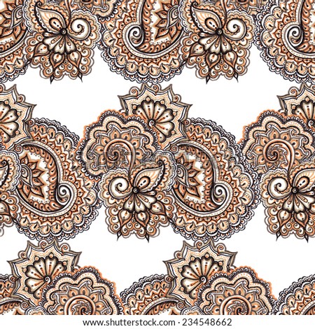 Lace embroidery repeating pattern. Floral ornamental background with flowers, paisley and scroll