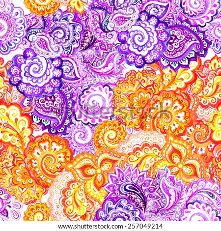 Repeating ornate eastern pattern with indian paisley. Watercolor decor