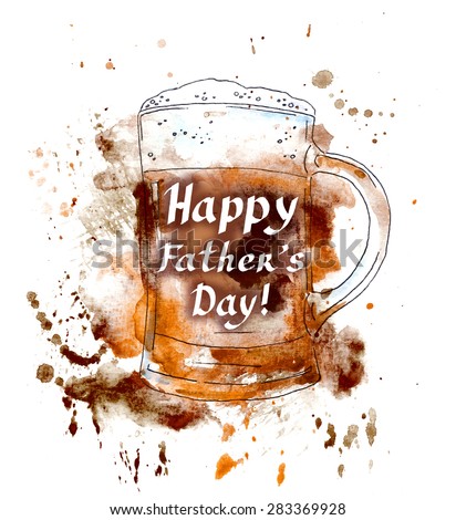 Father day card. Mug with dark beer. Watercolor style with brush stroke
