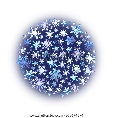 Snowflakes. Vintage christmas circle background. Watercolor