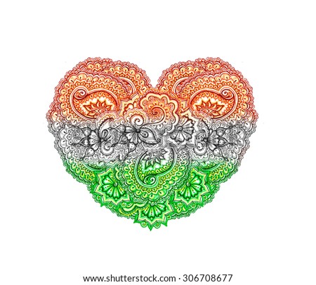 Indian flag - decorative heart with ornament of India for Independence day of India