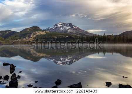 Mount Lake at Early Morning. Mount South Sister and Sparks Lake in the Central Oregon