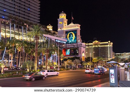 LAS VEGAS, NEVADA - JUNE 16, 2015. Las Vegas The Strip at night