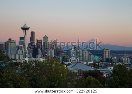 SEATTLE, WASHINGTON - SEPTEMBER 27, 2015. Downtown Seattle and Mt.Rainier