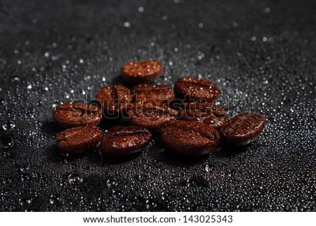 the beautiful coffee beans and water drop