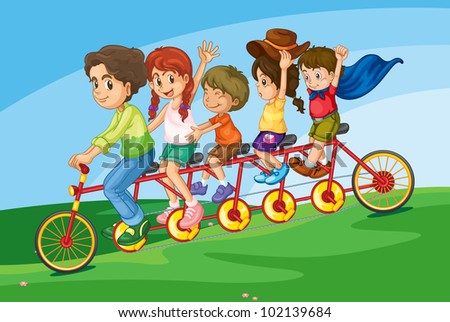 Cartoon of a family riding on a long bicycle - EPS VECTOR format also available in my portfolio.