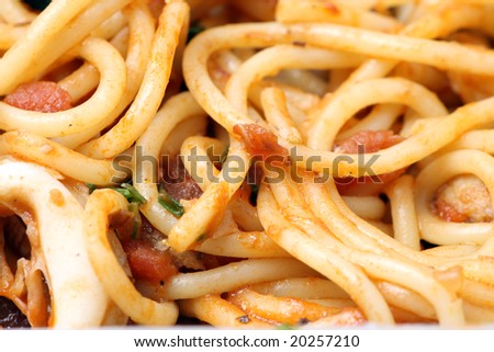 pasta background with seafood sauce