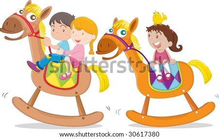 horse pictures to colour for kids. kids playing on toy-horse