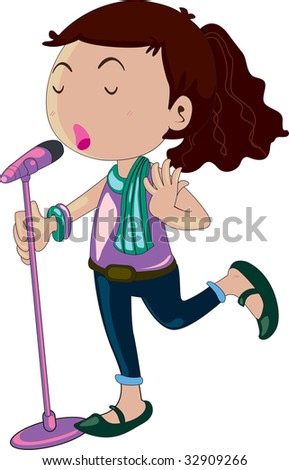 Singing Girl (vector Illustration Available In Portfolio) - 32909266 