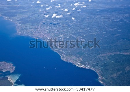 a top view of earth and sea water