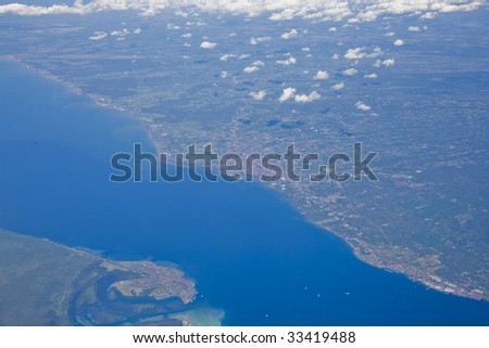 a top view of earth and sea water