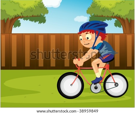 bike riding cartoon. of a boy riding on icycle